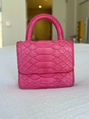 Galareh Mizrahi Micro Mini Top Handle Bag Pink Python Crossbody Purse